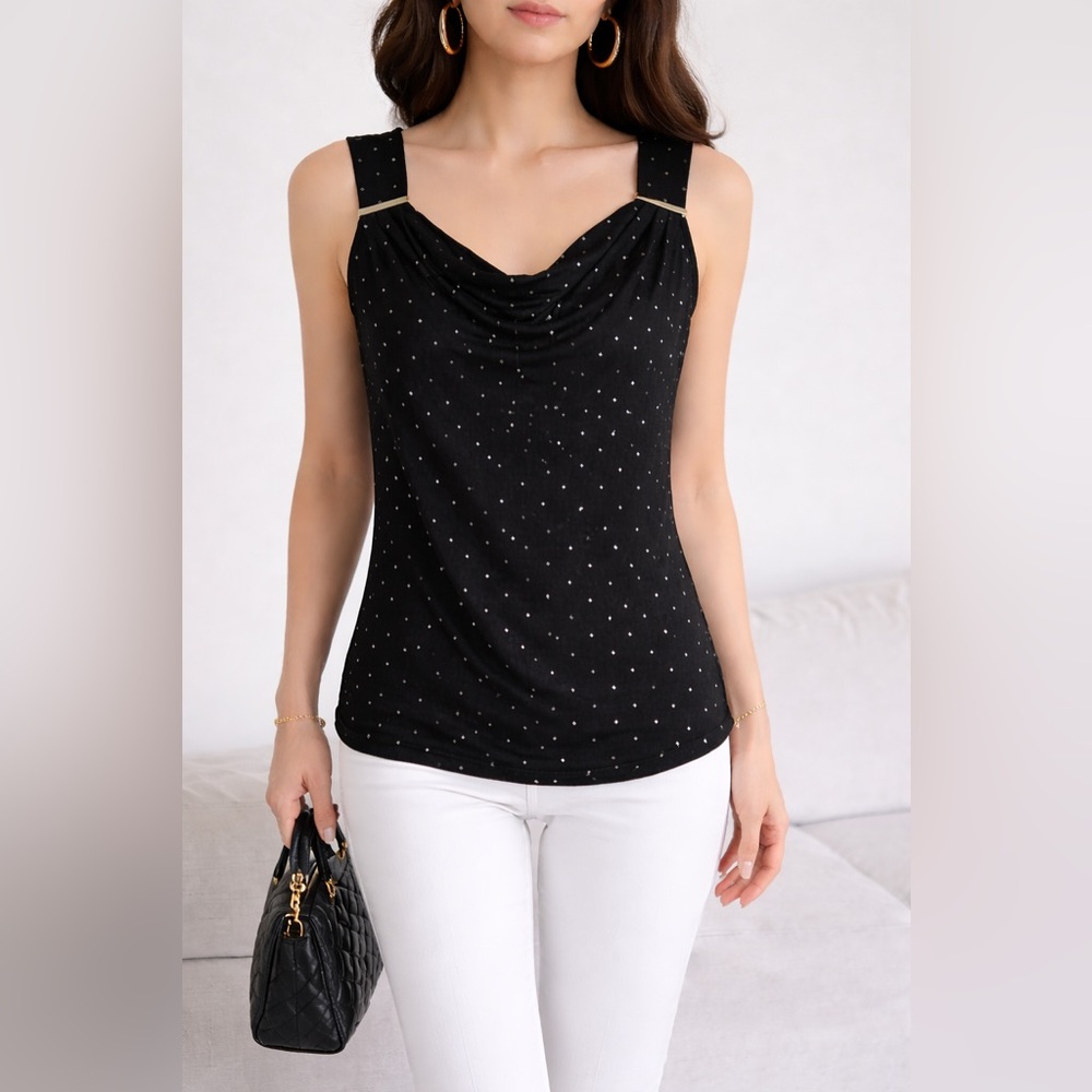 White House Black Market Silver Studded Cowl Neck Sleeveless Tank Top Size M